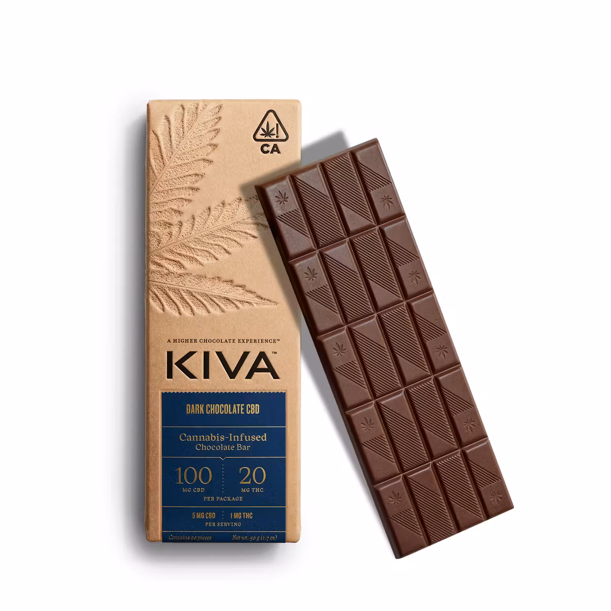 5mg : 2mg CBN Kiva 'Midnight Mint' Dark Chocolate Bar 100mg THC : 40mg CBN total
